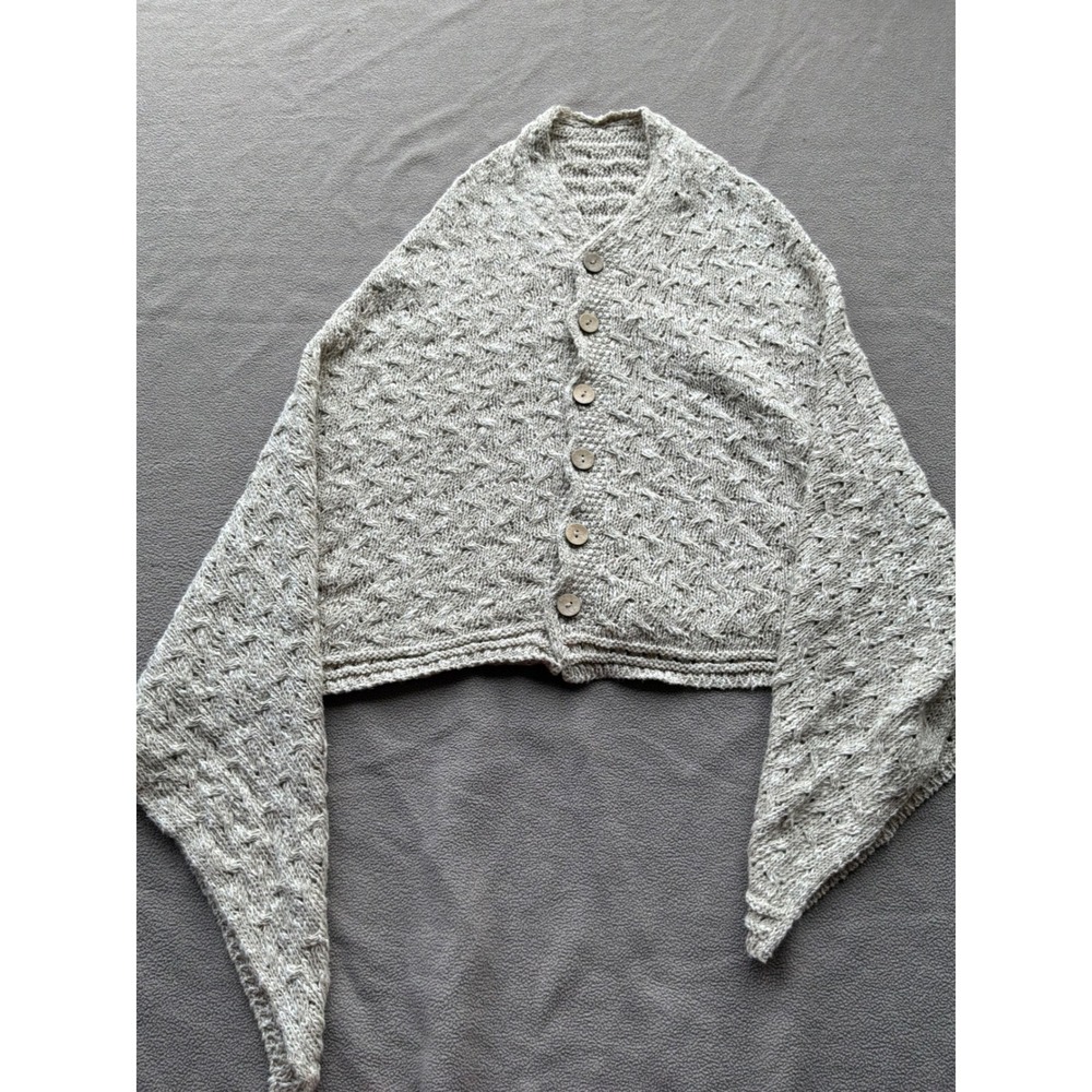 Cottagecore Womens Aran Woollen Mills Button Shawl Wrap OS Beige Cotton Linen